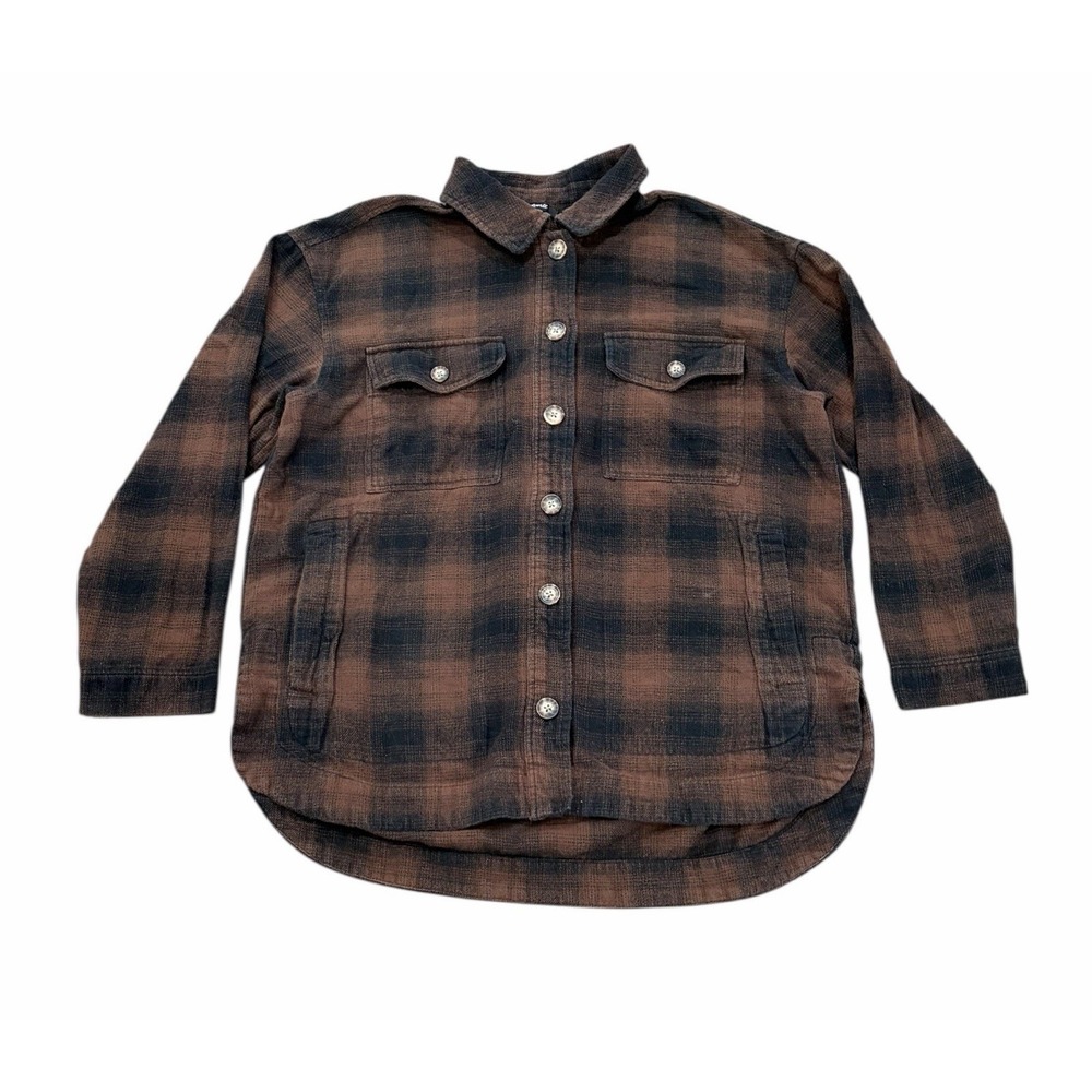 Madewell Womens Gelston Plaid Flannel Button Up Shacket Brown M Oversized